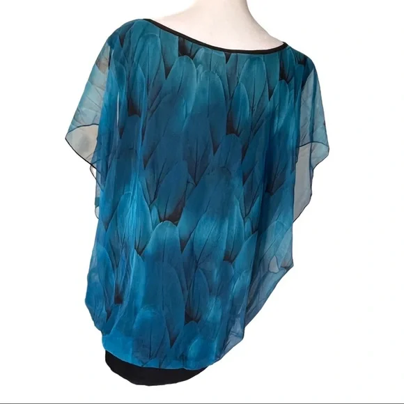 NWT Women's Peacock Blue Flouncing Flare Short Sleeved Blouse Top 3X - Picture 4 of 9